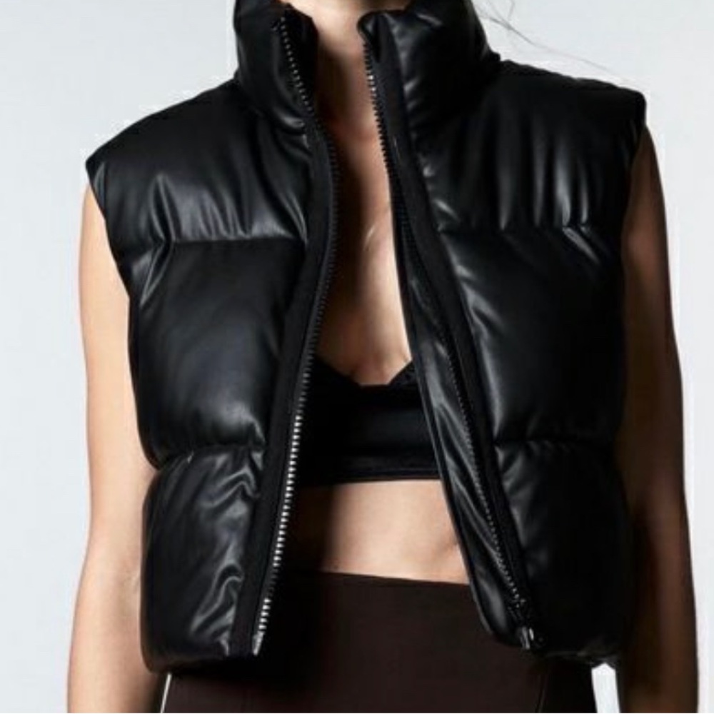 Zara faux leather cropped puffer vest sold out M